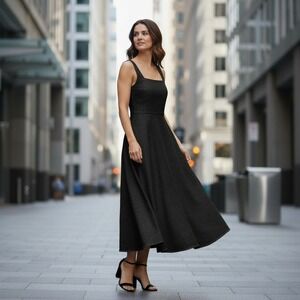 NWT Madewell Women's Seamed Square Neck Midi Dress Black Size 00 Boho Minimalist